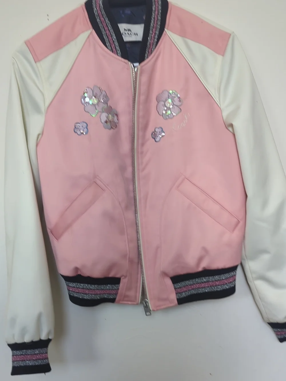 Coach Quilted Jacket with Purple Ground and Pink Floral Accents